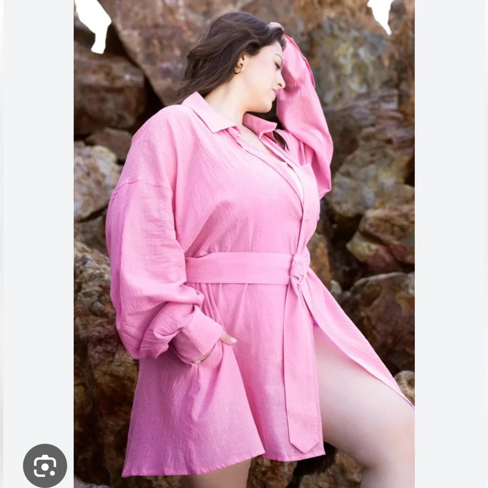 POPFLEX I Need a Vacation Shirt Dress - Pink Lavender. - Picture 3 of 7